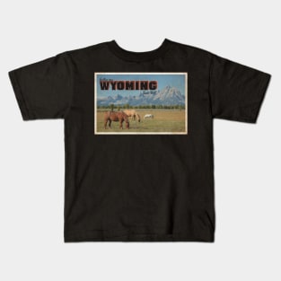 Greetings from Wyoming - Vintage Travel Postcard Design Kids T-Shirt